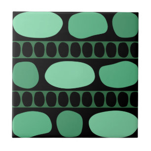 Tribal Art Rock Pattern Black Green Tile
