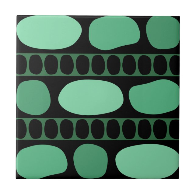 Tribal Art Rock Pattern Black Green Tile (Front)