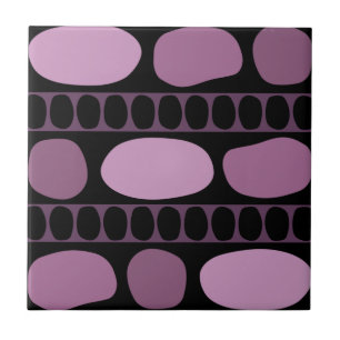 Tribal Art Rock Pattern Black Mauve Tile
