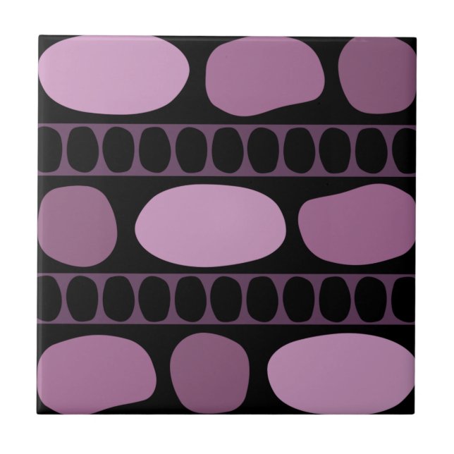 Tribal Art Rock Pattern Black Mauve Tile (Front)