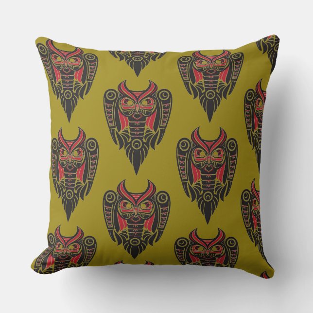 tribal art tattoo owl design pattern throw pillow (Front)