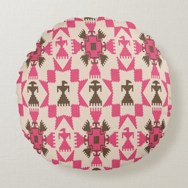 Tribal aztec abstract seamless pattern round pillow (Front)