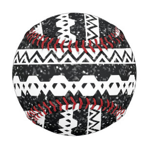 Tribal Aztec Black Glitter White Geometric Shapes Baseball