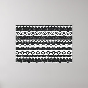 Tribal Aztec Black Glitter White Geometric Shapes Canvas Print