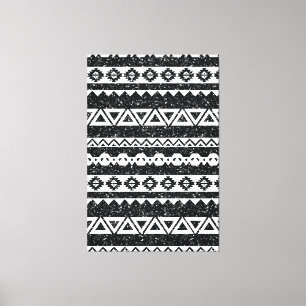 Tribal Aztec Black Glitter White Geometric Shapes Canvas Print
