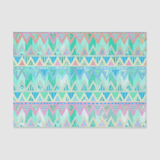 Tribal Aztec Chevron Light Pastel Teal Aqua Orange Tissue Paper (Front)