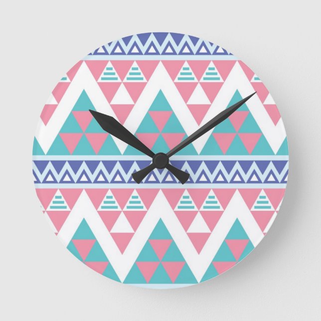 Tribal aztec colourful pattern round clock (Front)