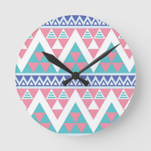 Tribal aztec colourful pattern round clock
