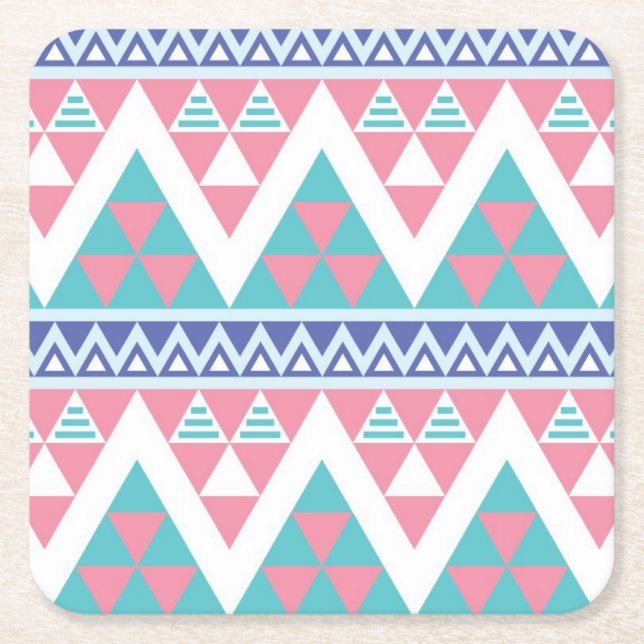 Tribal aztec colourful pattern square paper coaster (Front)