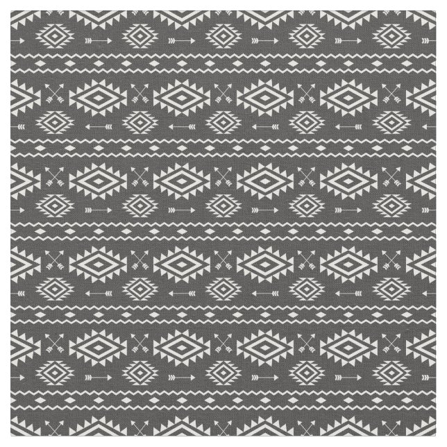 Tribal Aztec Grey and White Pattern Fabric (Close Up)