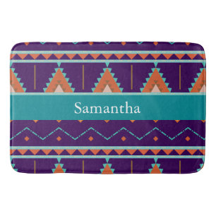 Tribal Aztec Native Patterned Custom Monogram Bath Mat