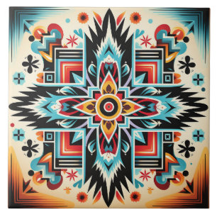 Tribal Aztec pattern geometric abstract colourful Tile