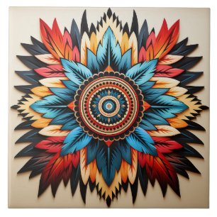 Tribal Aztec pattern geometric abstract colourful Tile