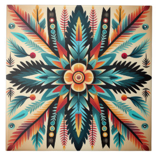 Tribal Aztec pattern geometric abstract orange  Tile
