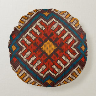 Tribal Aztec seamless pattern on the wool knitted Round Pillow