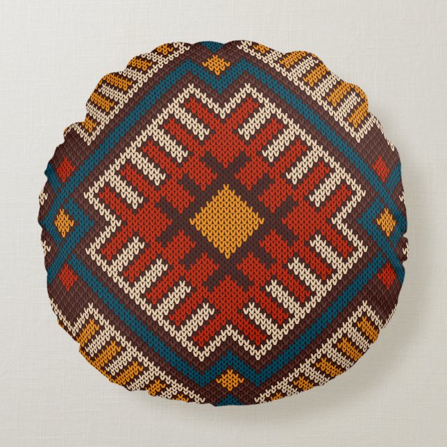 Tribal Aztec seamless pattern on the wool knitted  Round Pillow (Front)