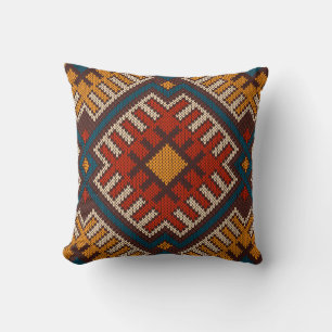 Tribal Aztec seamless pattern on the wool knitted Throw Pillow