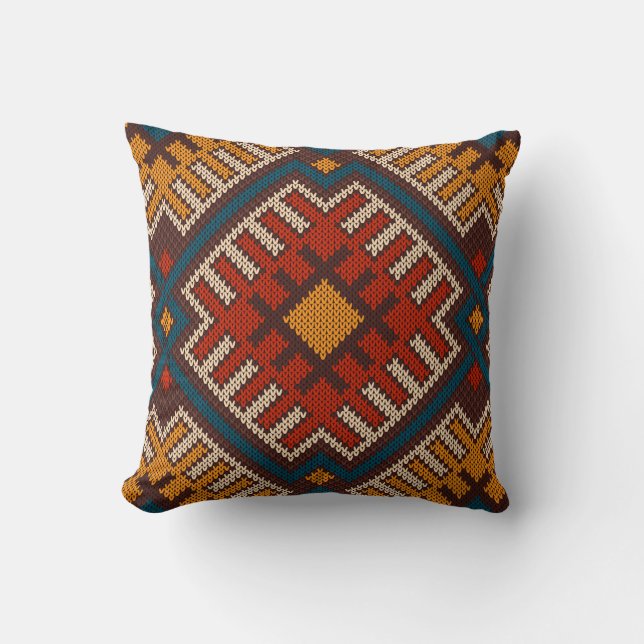 Tribal Aztec seamless pattern on the wool knitted  Throw Pillow (Front)