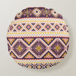Tribal Aztec striped, geometric pattern. Round Pillow