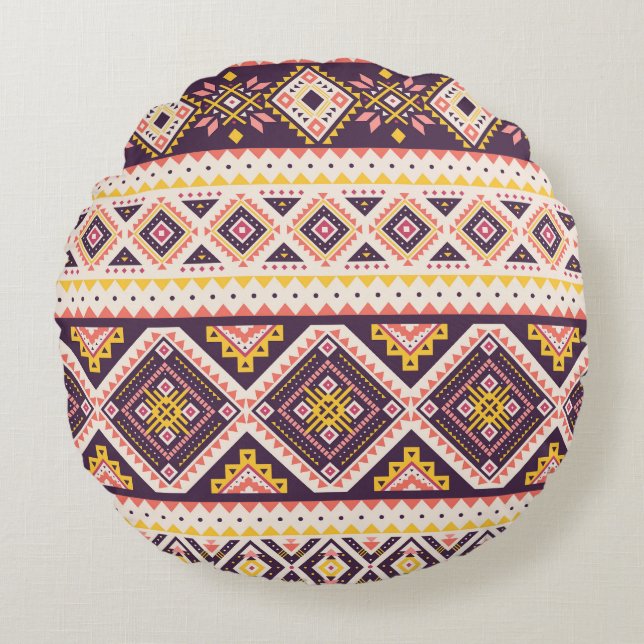 Tribal Aztec striped, geometric pattern. Round Pillow (Front)