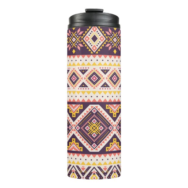 Tribal Aztec striped, geometric pattern. Thermal Tumbler (Front)
