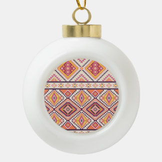 Tribal Aztec Striped Seamless Background Ceramic Ball Christmas Ornament