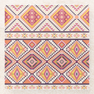 Tribal Aztec Striped Seamless Background Glass Coaster