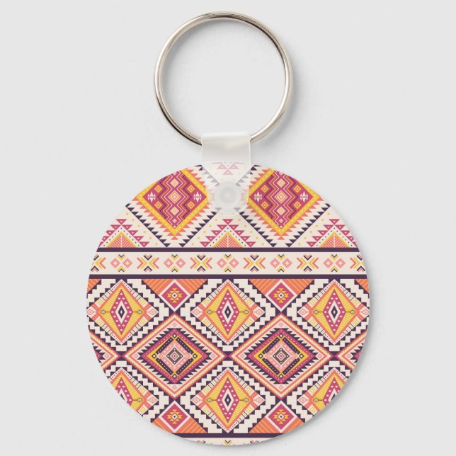 Tribal Aztec Striped Seamless Background Keychain (Front)