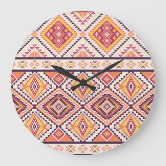 Tribal Aztec Striped Seamless Background Large Clock