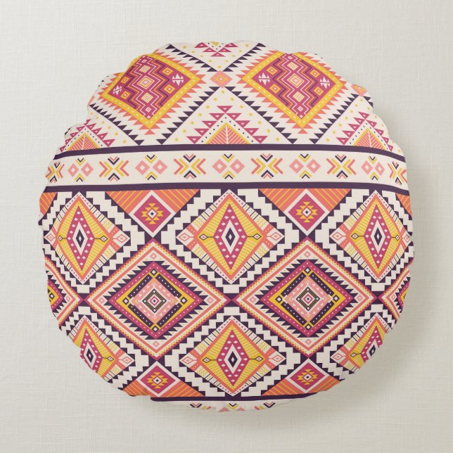 Tribal Aztec Striped Seamless Background Round Pillow (Front)