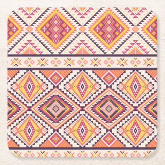 Tribal Aztec Striped Seamless Background Square Paper Coaster