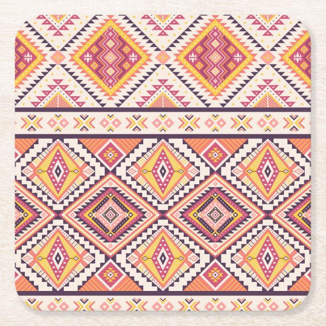 Tribal Aztec Striped Seamless Background Square Paper Coaster (Front)