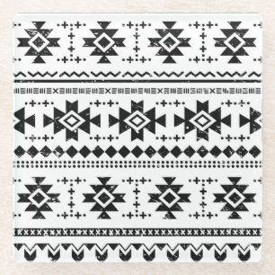 Tribal aztec, vintage white background. glass coaster