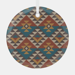 Tribal Aztec Wool Knitted Texture. Glass Ornament