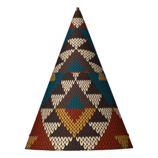 Tribal Aztec Wool Knitted Texture. Party Hat