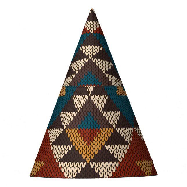 Tribal Aztec Wool Knitted Texture. Party Hat (Front)