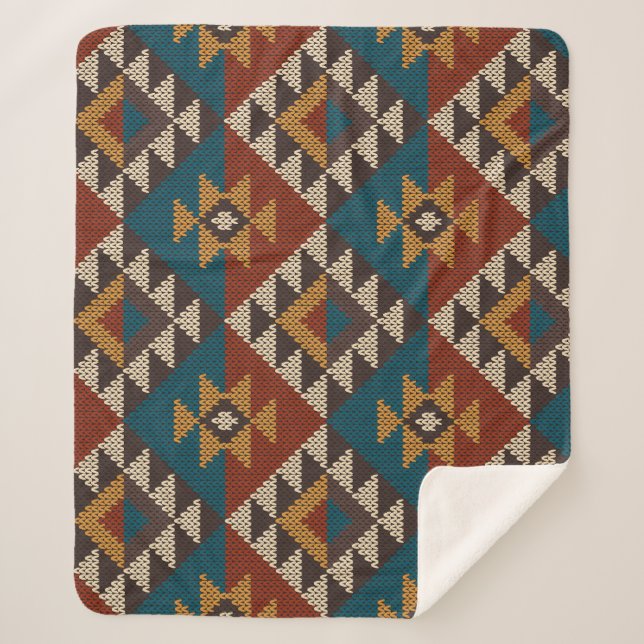 Tribal Aztec Wool Knitted Texture. Sherpa Blanket (Front)
