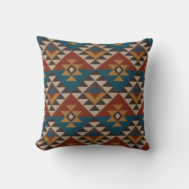 Tribal Aztec Wool Knitted Texture. Throw Pillow (Front)