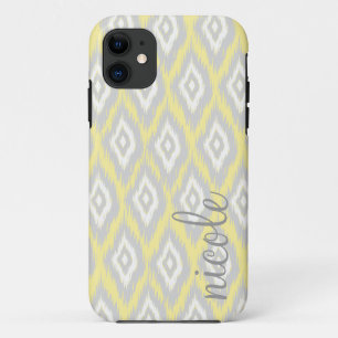 Tribal Aztec Yellow & Grey Modern Personalized iPhone 11 Case