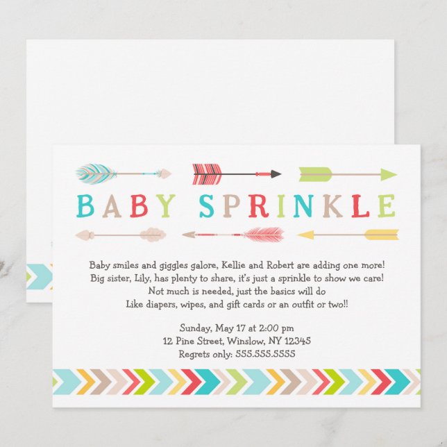 Tribal Baby Sprinkle neutral gender shower invites (Front/Back)