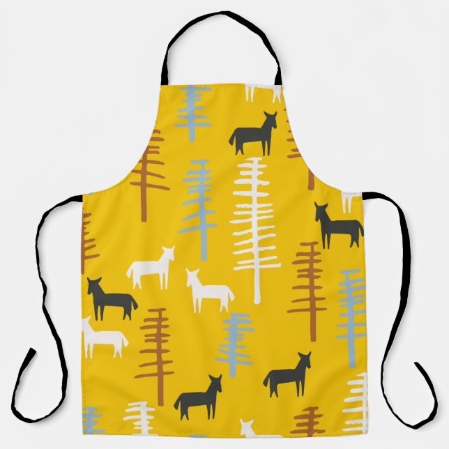 Tribal background with horses and trees,creative f apron (Front)