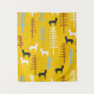 Tribal background with horses and trees,creative f tapestry