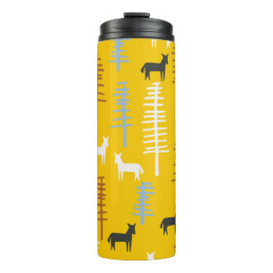 Tribal background with horses and trees,creative f thermal tumbler