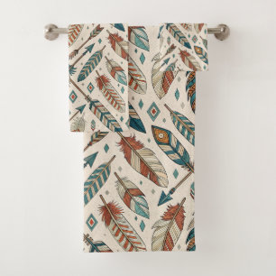 Tribal Bath Towel Native Arrows and Feather Motif