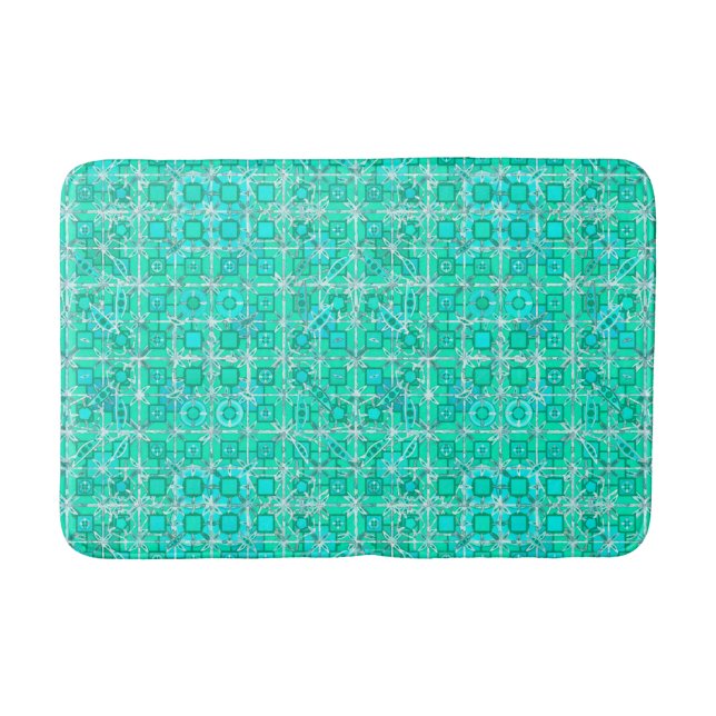 Tribal Batik - aqua and turquoise with white Bath Mat (Front)