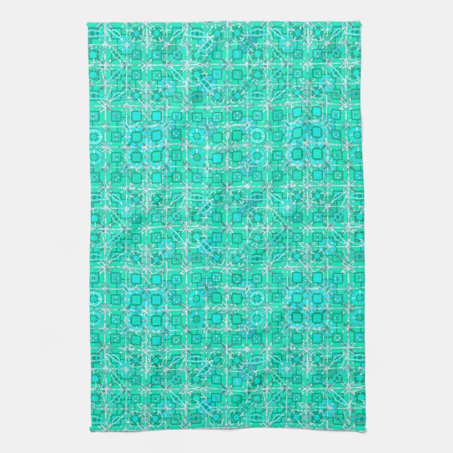 Tribal Batik - aqua and turquoise with white Kitchen Towel (Vertical)