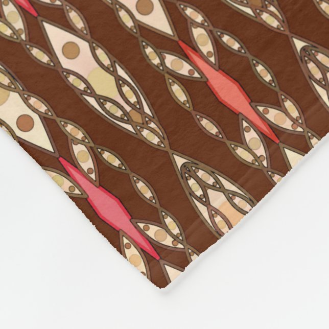 Tribal Batik - Brown, Tan and Coral Fleece Blanket (Corner)