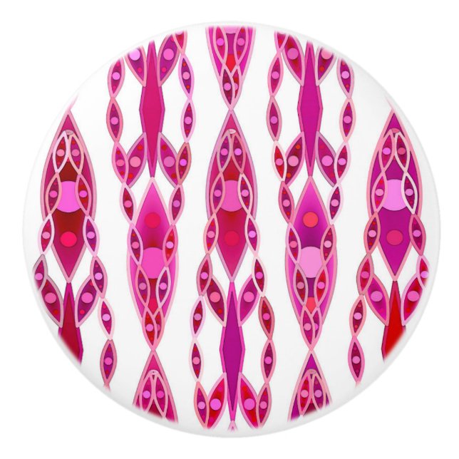 Tribal Batik - Burqundy and Fuchsia Pink Ceramic Knob (Front)