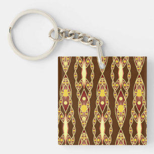 Tribal Batik - Chocolate Brown and Beige Keychain