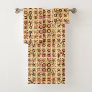 Tribal Batik - chocolate brown and camel tan Bath Towel Set